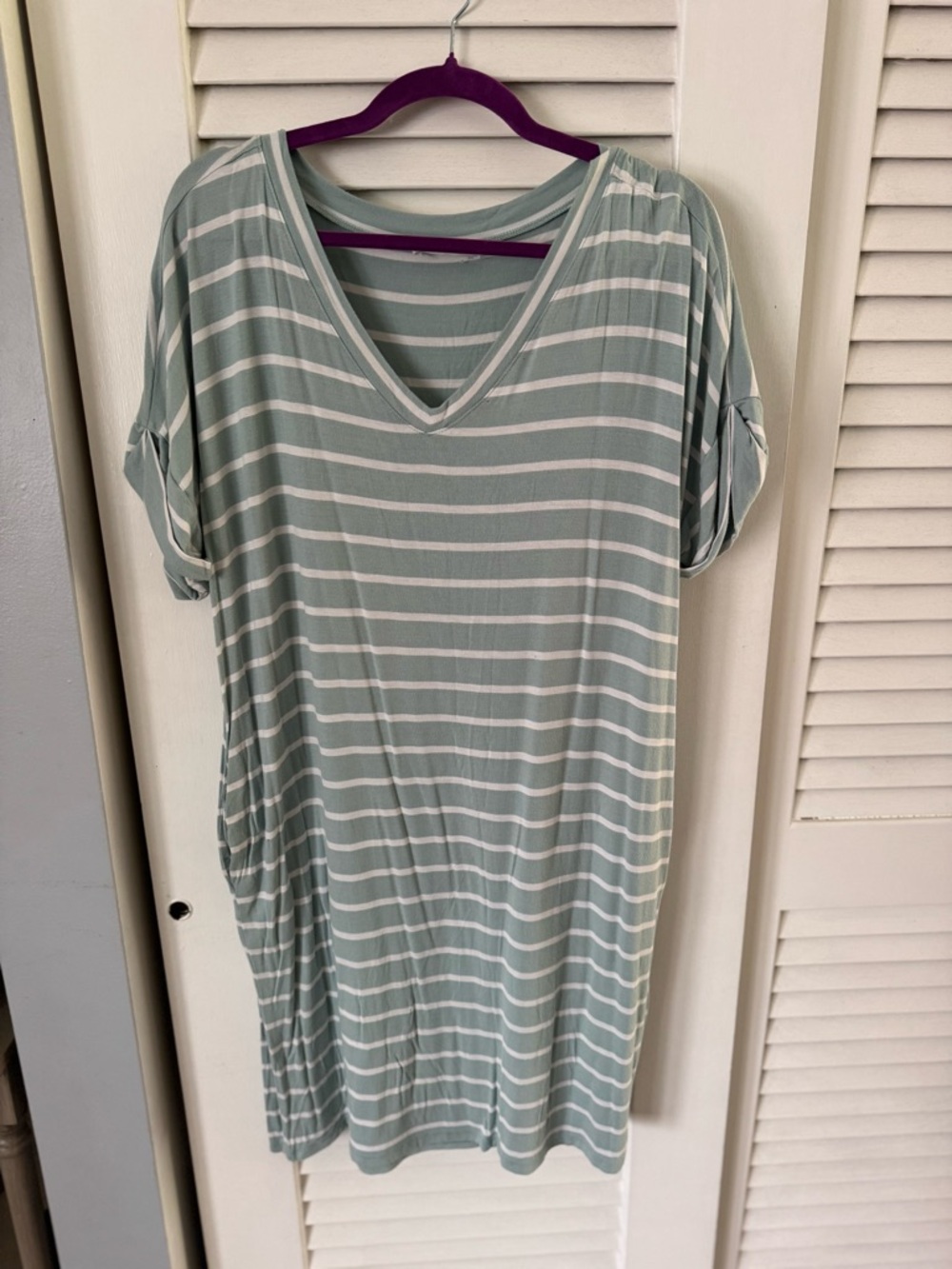 Zenana Striped V-Neck Tunic Dress